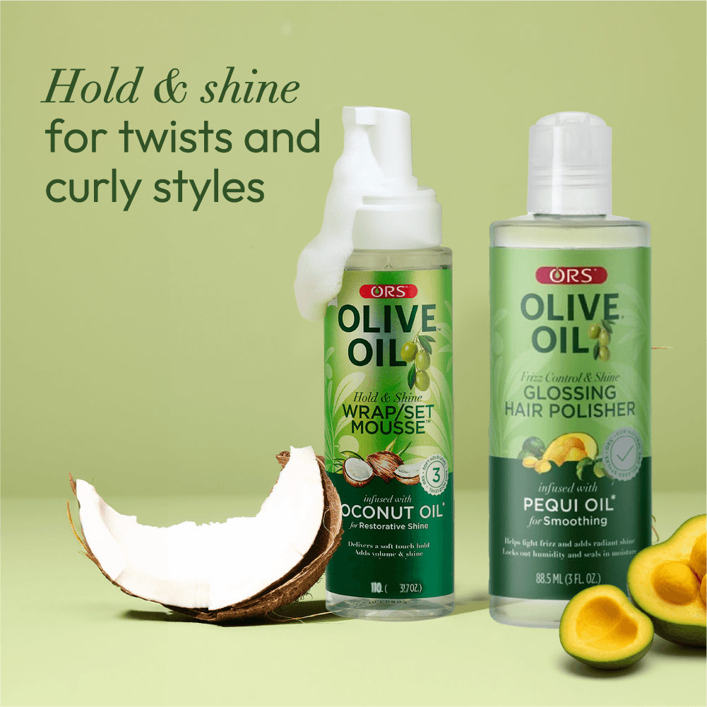 ORS Olive Oil Hair Polisher & Wrap Set Mousse for Smoothing & Restorative Shine 2-Piece Set