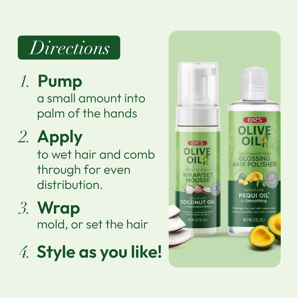 ORS Olive Oil Hair Polisher & Wrap Set Mousse for Smoothing & Restorative Shine 2-Piece Set