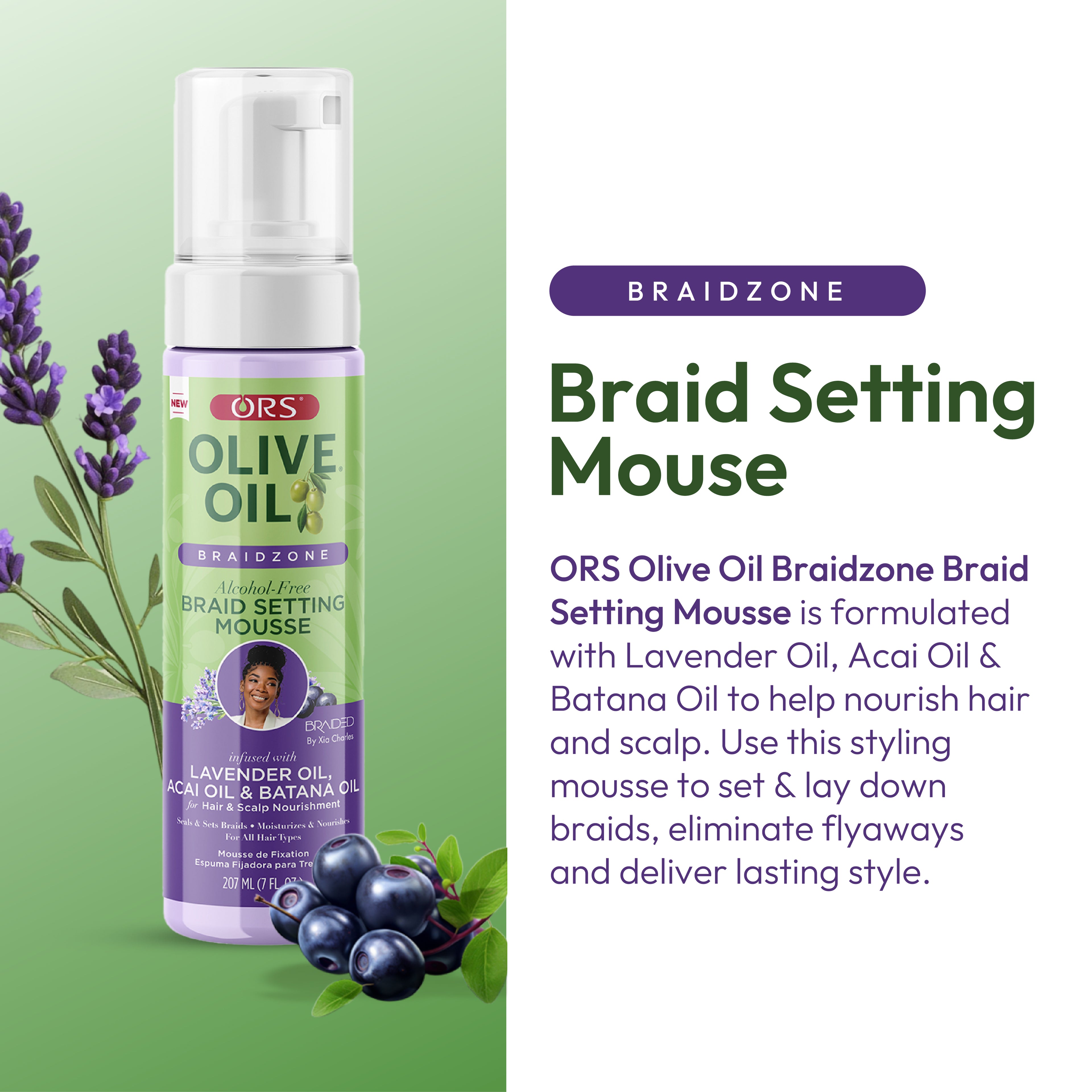 ORS Olive Oil Braidzone Braid Setting Mousse for Hair & Scalp Nourishment (7.0 oz)