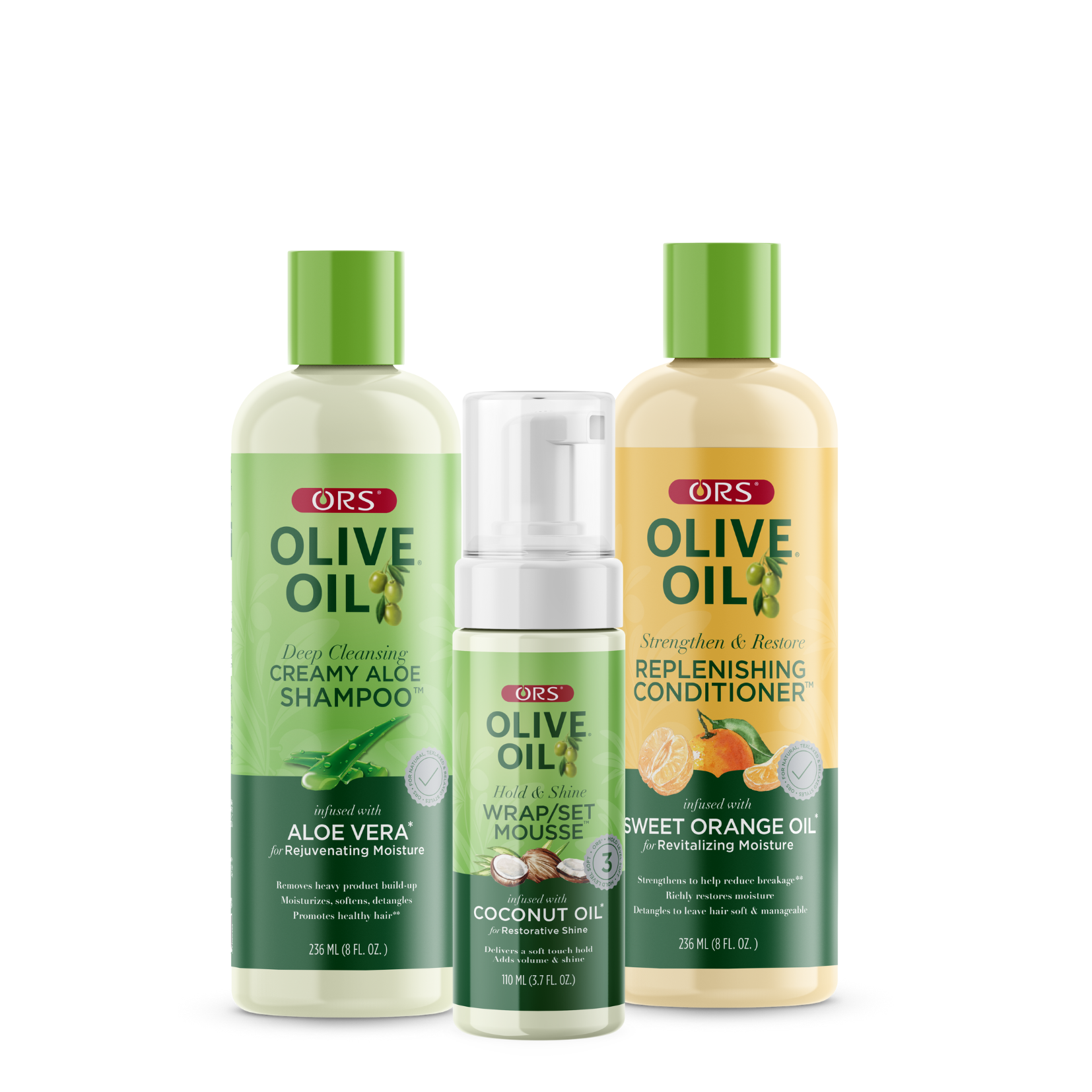 ORS Olive Oil Shampoo, Conditioner & Wrap Set Mousse 3-Piece Set