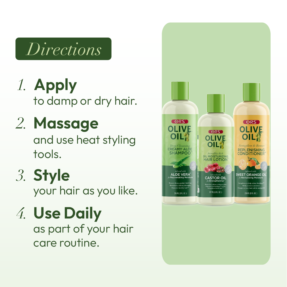 ORS Olive Oil Shampoo, Conditioner &amp; Hair Lotion for Moisture &amp; Strengthening 3-Piece Set