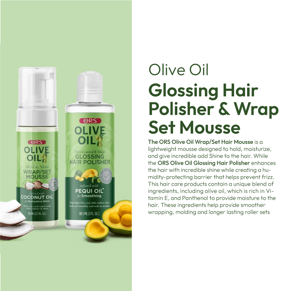 ORS Olive Oil Hair Polisher &amp; Wrap Set Mousse for Smoothing &amp; Restorative Shine 2-Piece Set