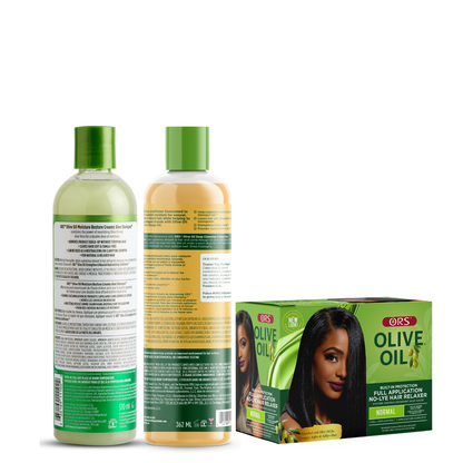 ORS Olive Oil Shampoo, Conditioner &amp; Full Application No-Lyer Relaxer 3-Piece Set